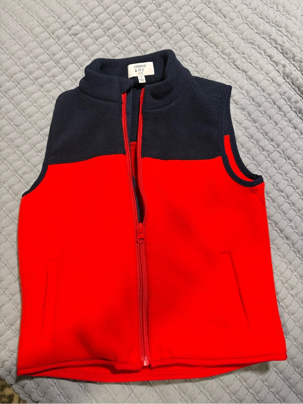 crown & ivy Red and Navy Kids Fleece Vest